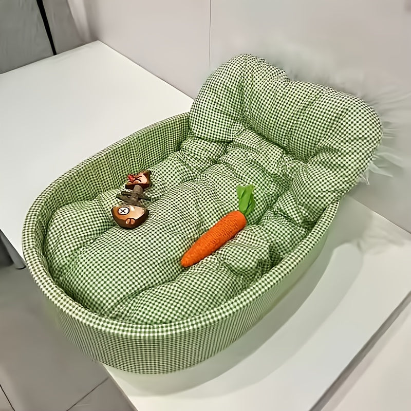 All Season Pet Bed for Dogs and Cats Checkered Small Bed with Soft Plush Fabric Washable and Detachable Pet Mat Non Sticky to Fur Easy to Clean Ruffle Details Cozy Sleeping for Indoor Cats and Small Dogs