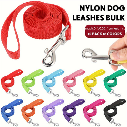 12pcs Nylon Dog Leash Bulk 5ft Dog Training Leash 12 Colors Puppy Line Traction Rope For Small Medium Puppy Training Play Camping Or Backyard