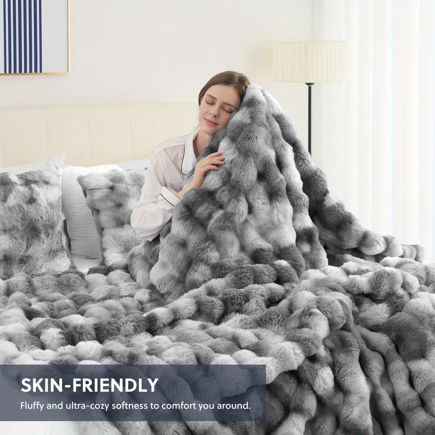 1PC Faux Rabbit Fur Queen Blanket For Bed Thick Warm Cozy