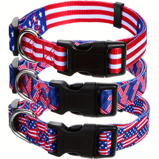 3Pcs American Flag Dog Collars Adjustable Soft Comfortable Pet Collars for Cats Dogs and Puppies Large