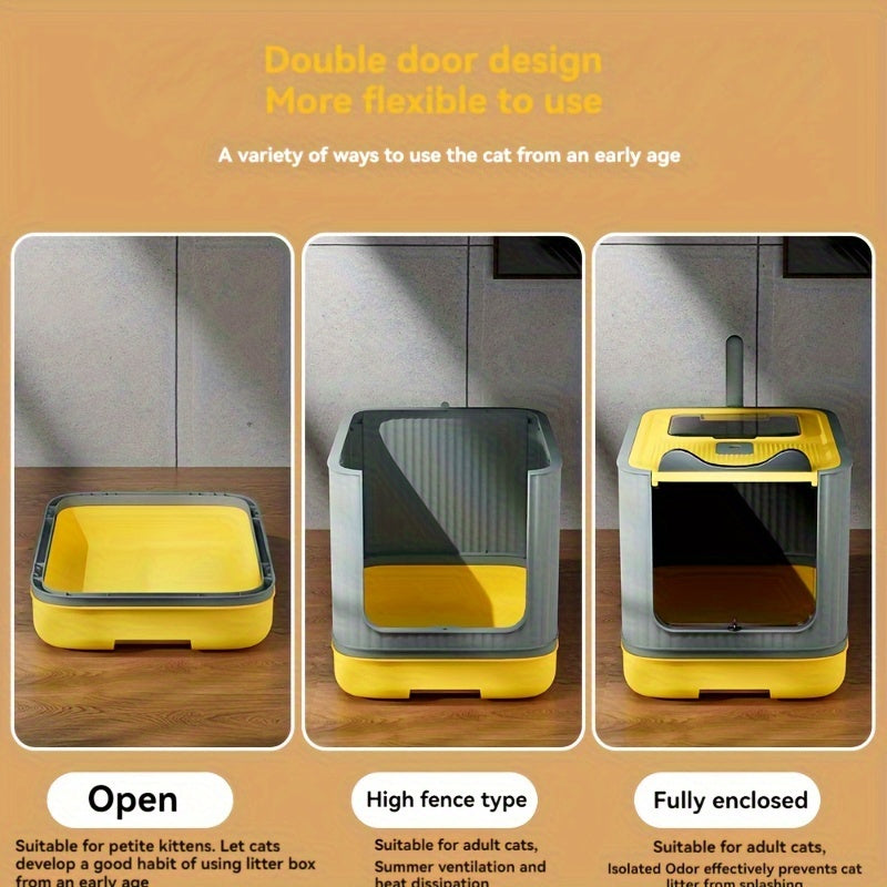 Large Capacity Cat Litter Box with Automatic Deodorization and Drawer Style Odor Isolation Splash-Proof Cat Toilet Cleaning Supplies Includes Litter Shovel Deodorizer and Purifying Lamp Ideal Gift for Cat Lovers