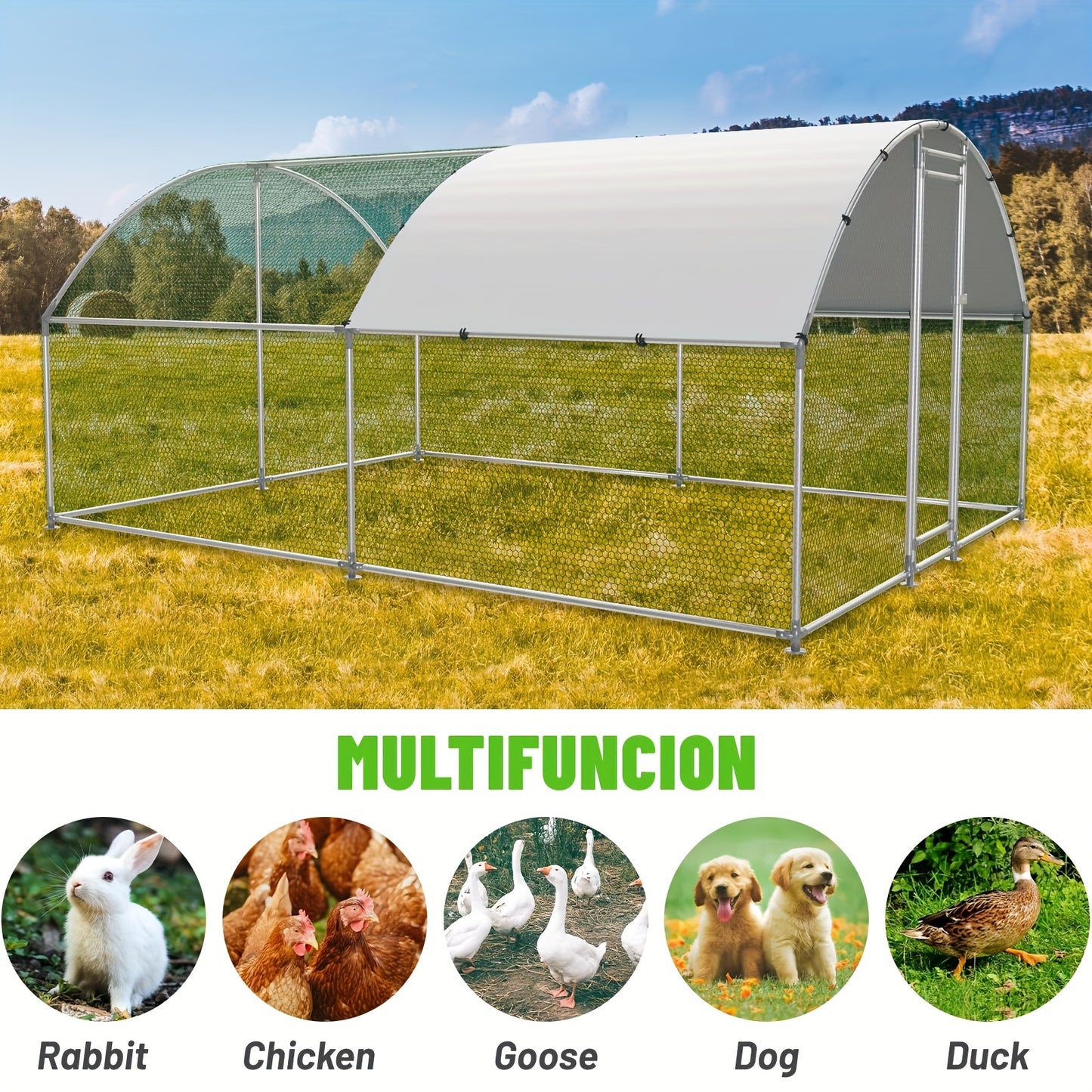 Large Metal Chicken Coop Walk-in Poultry Cage Dog Kennel