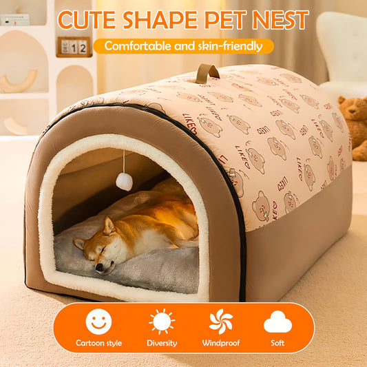 Dog Tent Cave 2 In 1 Detachable Covered Pet House