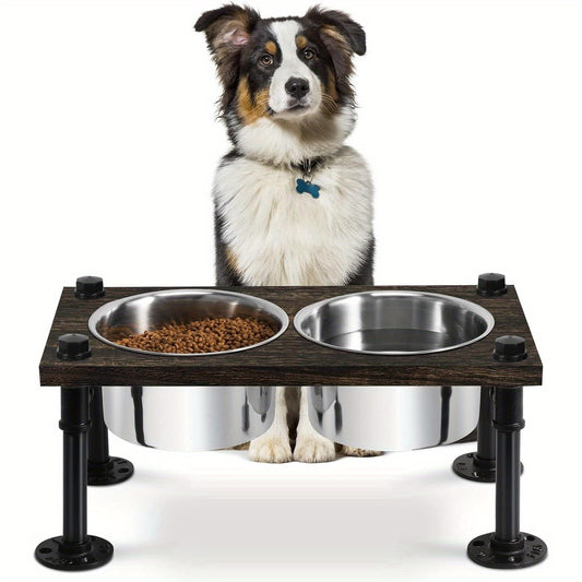 Rustic Farmhouse Elevated Dog Bowl Stand with 2 Bowls
