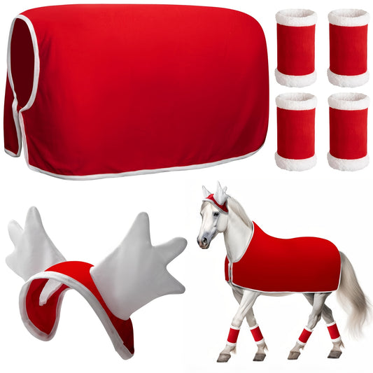 6 Pcs Horse New Year Outfit Velvet Horse Leg Covers Santa Cap Saddle Pad Festive Party Supplies