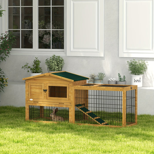 PawHut 2 Levels Outdoor Rabbit Hutch with Openable Top